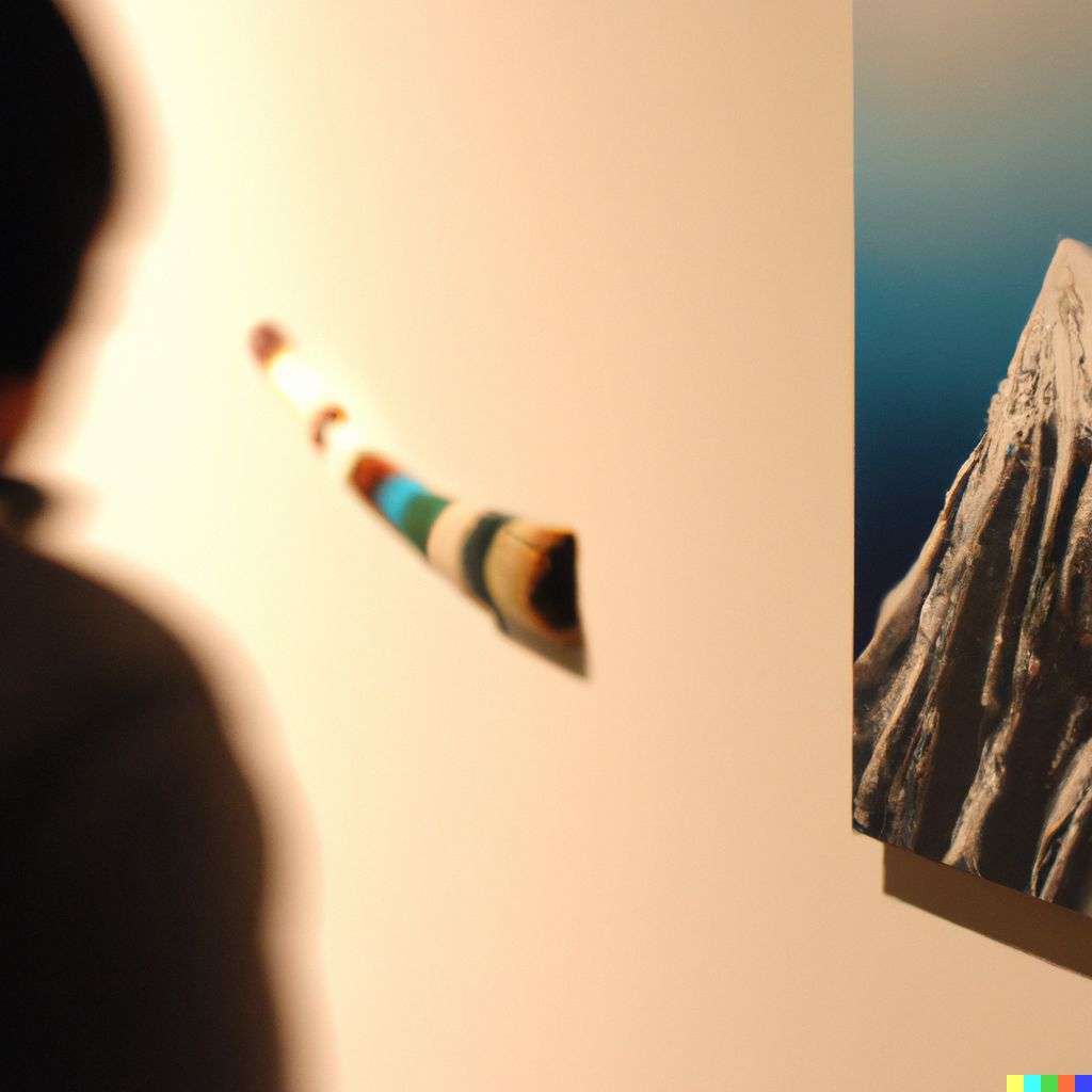 someone gazing at Mount Everest, kinetic art